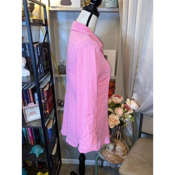 Nicole Miller Pink Textured Button Front Shirt Medium 100% Cotton Top - Picture 2 of 12